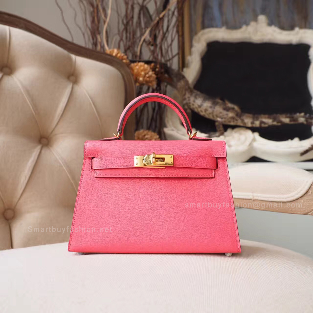 Hermes Mini Kelly II Bag in u5 Rose Lipstick Chevre GHW